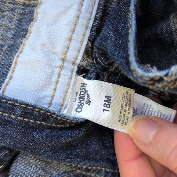 oshkosh b'gosh vestbak classic cotton dark wash denim shortalls 18 months baby - Picture 4 of 8